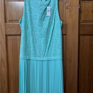 LOFT Turquoise Eyelet Midi Dress